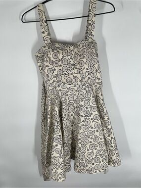 Beige Bicycle Print Mini Dress - Casual Strappy Summer Dress
